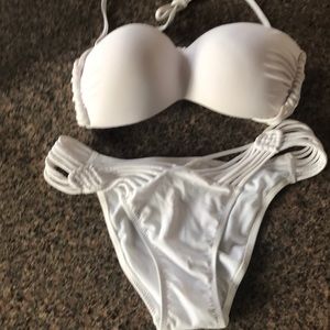 White Bikini swimsuit Halter Bandeau Strappy New!